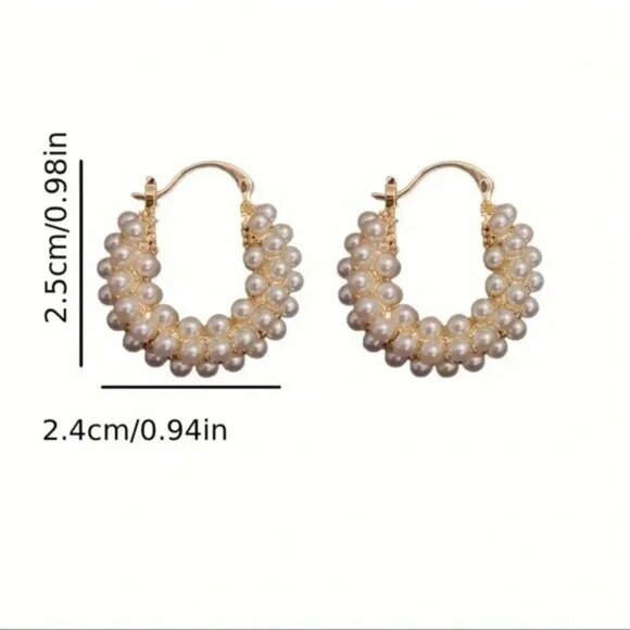 Faux Pearl Hoop Earrings NIB - Picture 2 of 2